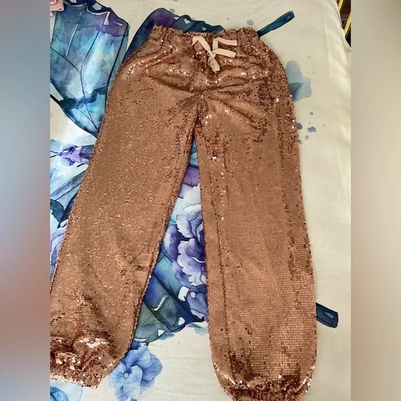 Sequin Jogger Pants in Shimmering Gold - Picture 1 of 4